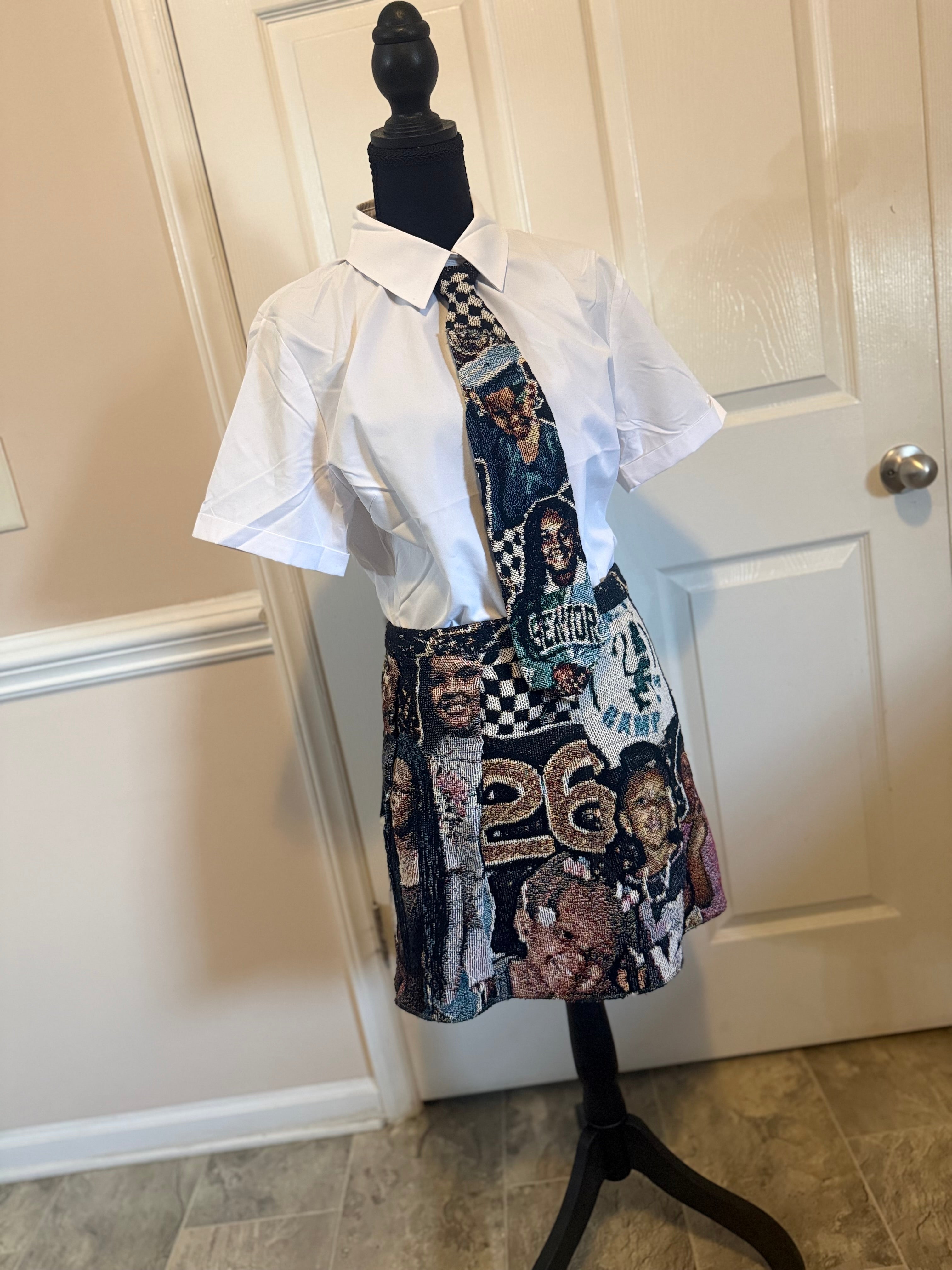 Custom Tapestry Tie Top & Pleated Skirt Set
