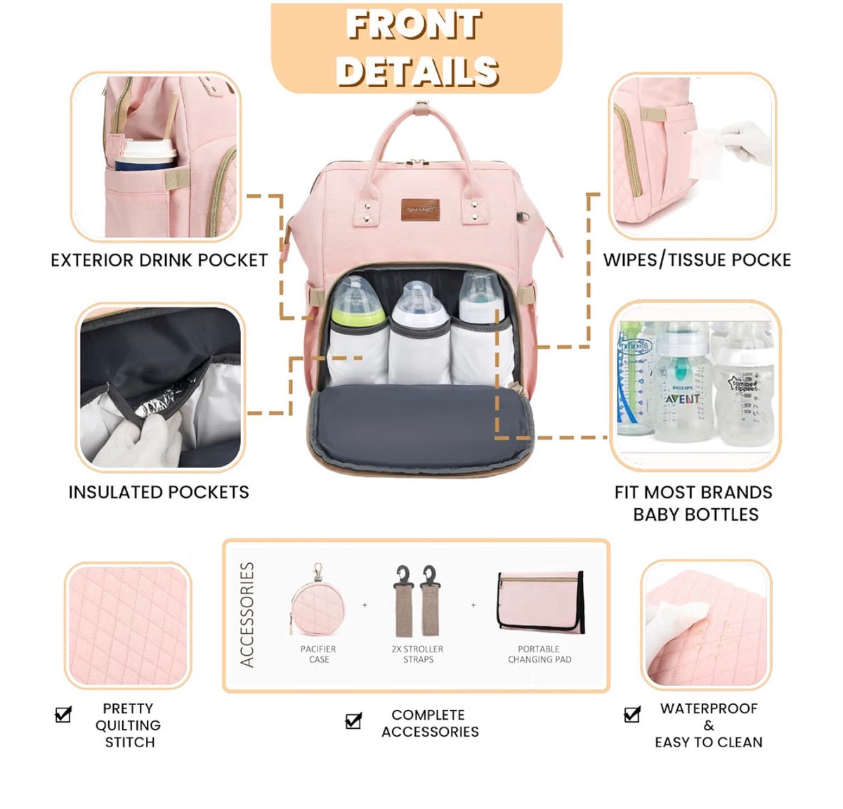 Personalized Waterproof Diaper Bag | Custom Embroidered Baby Bag