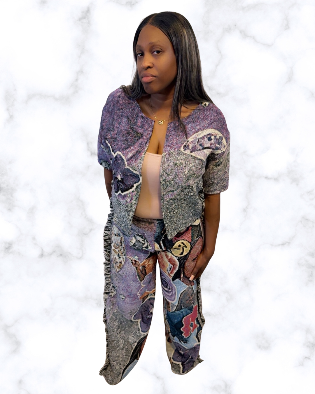 Custom Tapestry 2-Piece Outfit – Fringe Pants & Jacket Set